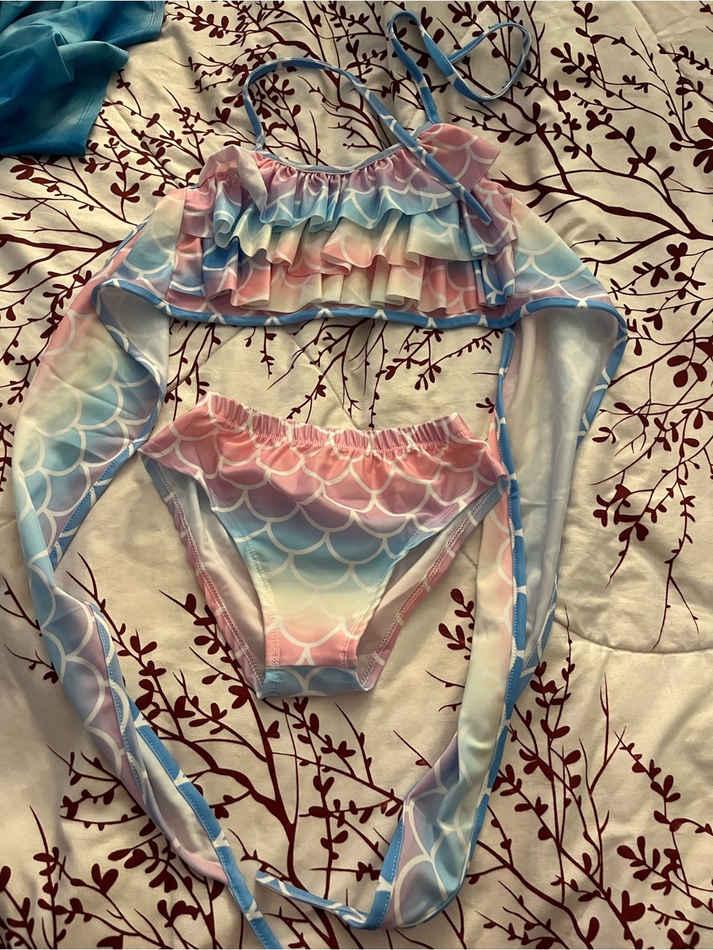 Pastel Mermaid Ruffle Bikini Set - Pink, Blue, Cream